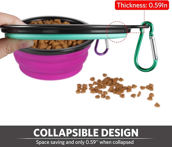 ME.FAN Collapsible Dog Bowl for Travel (12oz), 6 Pack Portable Pet Bowl with Carabiners, Foldable, Expandable