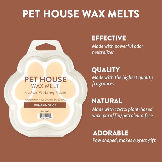 One Fur All Pet House Wax Melts - Pumpkin Spice Pack of 4 - Odor Eliminating, Long-Lasting Scented Wax Melts - Natural, Pet-Friendly