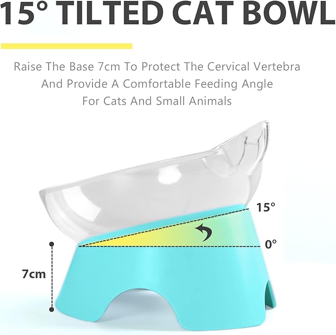 MILIFUN Raised Cat Food Bowls with Stand, Dishes for Food or Water, Tilted Bowl, Pet Dish with Stand (Arcuation-Bule)