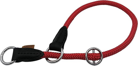 Braided Rope Collar, Pro Training Dog Collar, No Pull Round Martingale Collar, Slip Collar with Slidable Stop Ring - Ideal for Small Dogs (S(1/3") - 16" Long, Red)