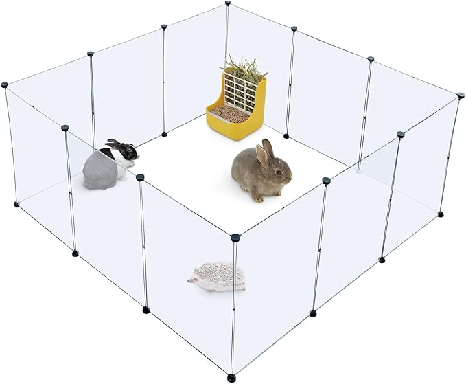 BRIAN & DANY Dog Playpen, Portable Plastic Pet Playpen, Clear Dog Play Pen Acrylic Rabbit Playpen Indoor, 12 Panels Puppy Fence and Guinea Pig for Small Animals- 28 X 20 Inch