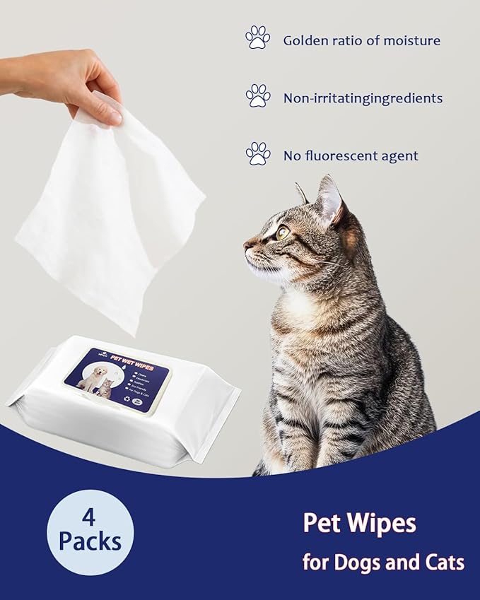 Dog Wipes for Paws and Butt – 4 Pack (320 Ct) Unscented Pet Wipes for Dogs & Cats – Extra Thick, Hypoallergenic & Lint-Free Cleaning Wipes for Face, Ears, and Sensitive Areas – Travel & Home Use