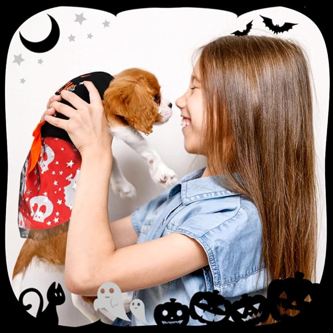 Funny Puppy Dress with Bow - Small/Large Dog Halloween Costume - Pumpkin Witch Bat Pet Dress - Trick or Treat