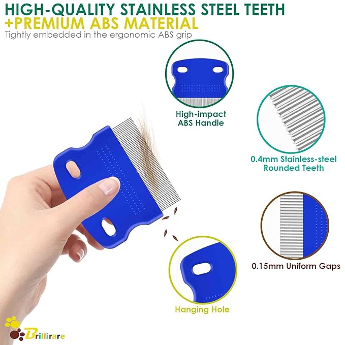 5 Pack Flea Lice Comb, Stainless Steel Dog Cat Grooming Combs with Rounded Teeth, Professional Pet Tear Stain Remover, Dematting Tool for Small, Medium & Large Pets