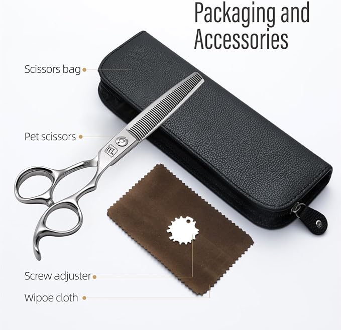 Dog Grooming Scissors: 6.5 inch Pet Thinning Shears Made Of Japanese 440C Advanced Stainless Steel Professional Grooming Scissors for Dogs Cats and Other Pets