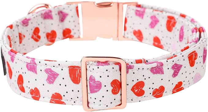 Lionet Paws Valentine Day Dog Collar, Heavy-Duty Cute Pink Heart Pattern Collar with Metal Buckle Pet Necklace for Large Dog Gift, XLarge, Neck 16-26 inches