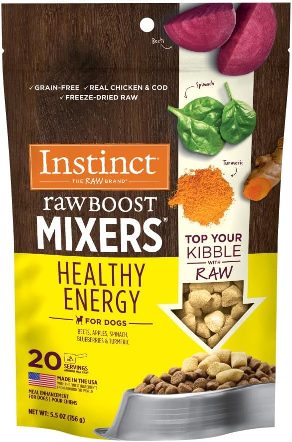 Instinct Raw Boost Mixers Freeze Dried Dog Food Toppers For Dry Food, Grain Free Dog Food Toppers with Chicken For Dogs - Healthy Energy, 5.5 oz
