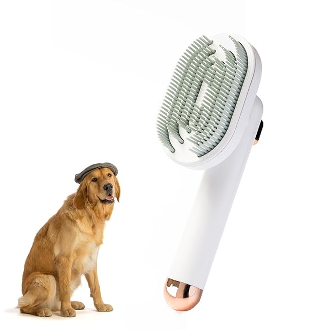 Cat Brush Dog Brush with Release Button for Shedding, Pet Hair Cleaner Brush, Cat Grooming Brush for Long or Short Haired Dog, Pet Massage Self Cleaning Cat Brush(White)