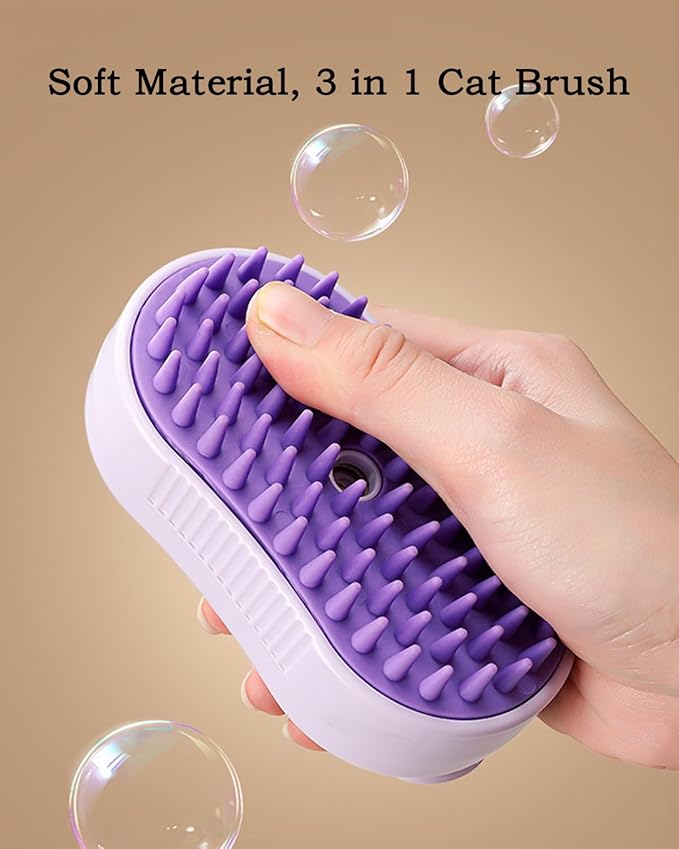 Cat Steam Brush for Shedding - 4 in 1 Cat Brush with Steam Anti-Static, Massaging & Shedding Comb – All-In-One Pet Grooming and Cleaning, Purple