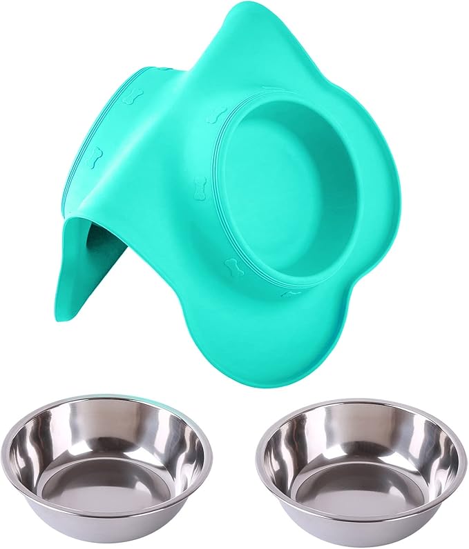 Hubulk Pet Dog Bowls 2 Stainless Steel Dog Bowl with No Spill Non-Skid Silicone Mat + Pet Food Scoop Water and Food Feeder Bowls for Feeding Small Medium Large Dogs Cats Puppies (X-Large, Mint Green)…