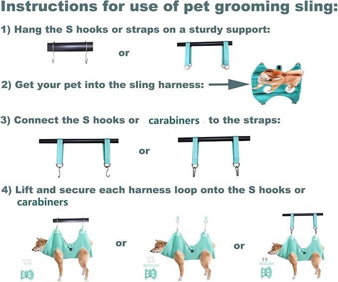 Dog Grooming Hammock with Flea Comb and Dog Nail Clipper, Pet Dog Grooming Hammock Harness with Cat Nail Clipper, Nail File and Dog Brush, Dog Sling for Nail Clipping/Nail Trimming (L, Green)