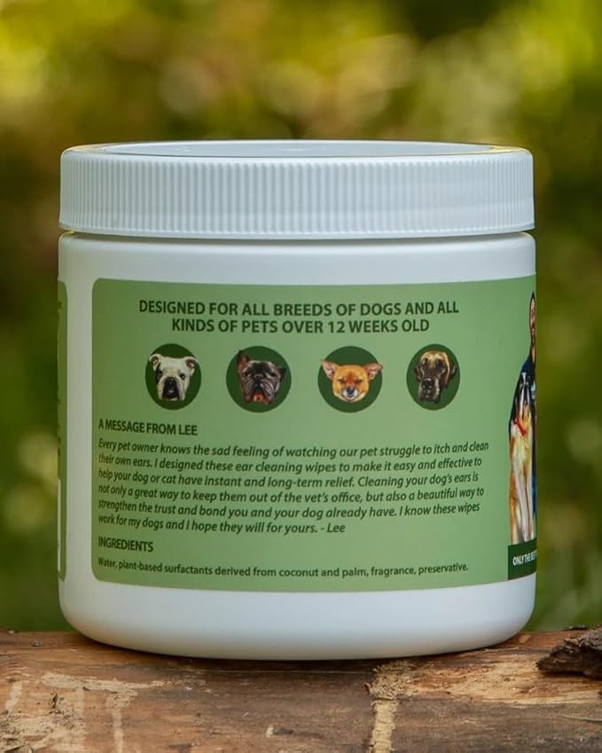 ASHER HOUSE WELLNESS Pet Ear Cleaning Wipes - Dog & Cat Plant-Based Ears Cleaner, Remove Wax & Dirt, Relieve Itch, Prevent Odor & Infection - Gentle for Pets Dogs Cats Over 12 Weeks, Made in USA