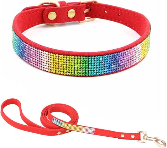Bling Small Dog Collar Leash Set, Puppy Collar with Rhinestone Crystal Diamond Glitter Female Girls Cat Collars for XXS XS Small Medium Large Dogs Chihuahua Poodle Yorkshire (Camouflage Red XXL)