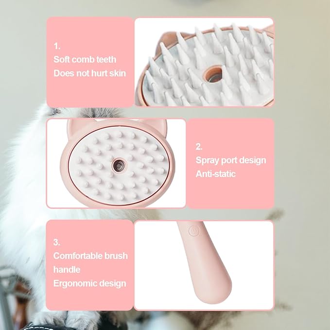 Cat Steamy Brush Dog brushes for Shedding Grooming, Lightweight Skin Friendly Pet Brush Hair Removal Comb Brushes for Long or Medium Haired Cats(Pink)