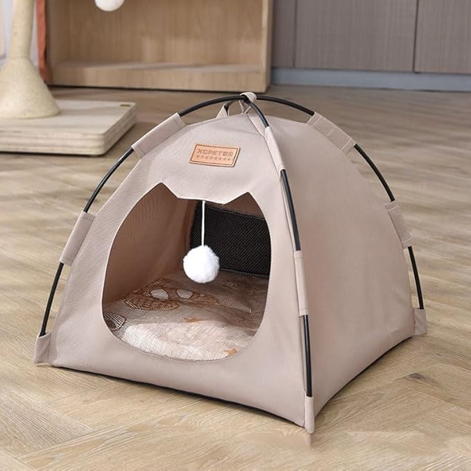 Cute Cat Teepee Cave, Cat Tent Foldable Indoor Outdoor with Thick Mat,Puppy Bed Tent,Bunny Pet Tent Teepee,Portable Dog House Teepee Tent, Cat Bed,Dog Bed Tent,Puppy Bunny,Pet Tent Teepee (S, M)