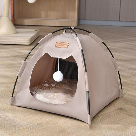 Cute Cat Teepee Cave, Cat Tent Foldable Indoor Outdoor with Thick Mat,Puppy Bed Tent,Bunny Pet Tent Teepee,Portable Dog House Teepee Tent, Cat Bed,Dog Bed Tent,Puppy Bunny,Pet Tent Teepee (S, S)