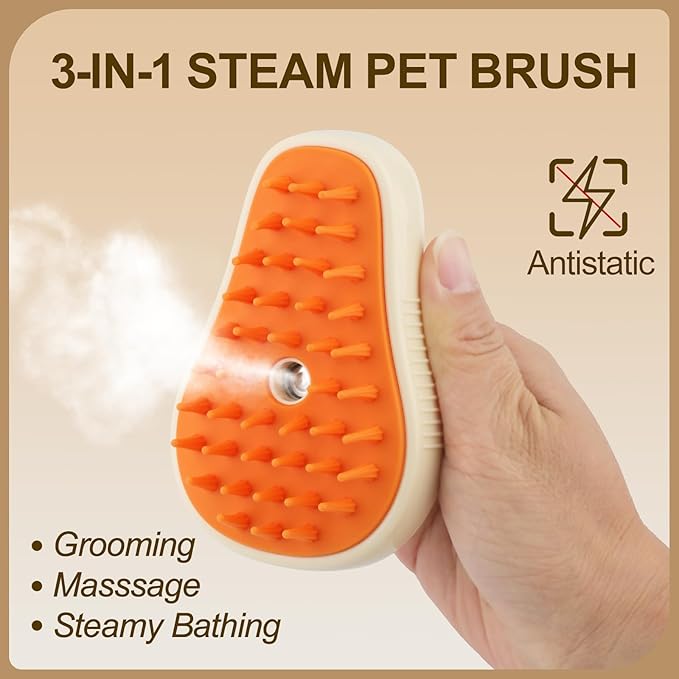 Cat Steam Brush, 3 in 1 Cat Steamy Brush, Silicone Massage Grooming Brush, Pet Hair Cleaning Brush Comb for Cats Dogs(Avocado White)