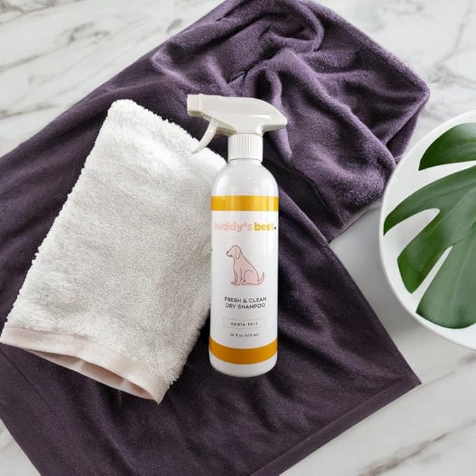 Buddy's Best Fresh & Clean Dry Shampoo for Dogs, 16 fl oz Bottle Waterless Dog Shampoo for Dog and Puppy Grooming (Apple Tart)