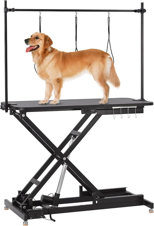 47" Electric Dog Grooming Table - Heavy Duty, Height Adjustable Pet Grooming Table w/Leveling Wheels, Dog Grooming Arm, Non-Slip Rubber Surface, Max Load 264 Lbs, Black