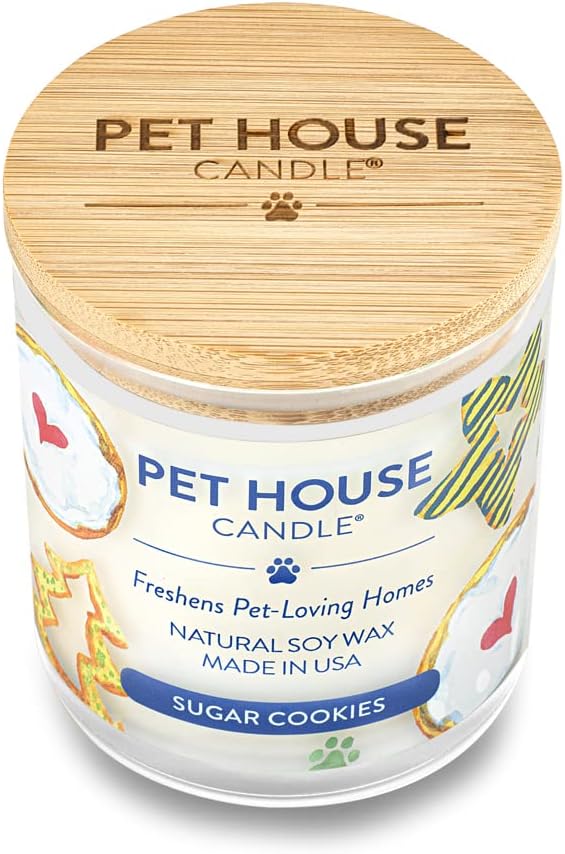 One Fur All Pet House Scented Candle, 9 OZ Glass Jar, 100% Plant-Based Soy Candle with a Cotton Wick, Clean Burning, Long Lasting Pet Odor Candles for Home, Sugar Cookies - 2 Pack