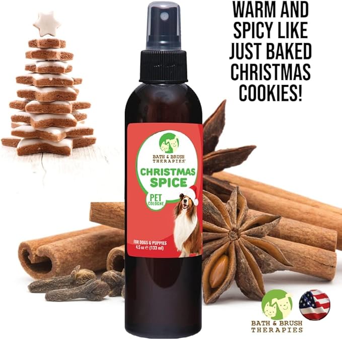 Bath & Brush Therapies® Christmas Spice Pet Cologne 4.5 oz For Dogs | Long-Lasting Odor Eliminator | Cruelty-Free | Paraben-Free | Biodegradable | Made in USA