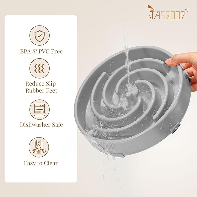 JASGOOD Slow Feeder Dog Bowl - Anti-Gulping, Prevents Bloat & Choking, Healthy Design for Large & Medium Dogs