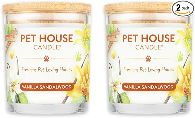One Fur All Pet House Candle Pack - Plant-Based Soy Candle - Clean Burning, Long Lasting Pet Odor Eliminator - Vanilla Sandalwood Scent