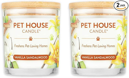 One Fur All Pet House Candle Pack - Plant-Based Soy Candle - Clean Burning, Long Lasting Pet Odor Eliminator - Vanilla Sandalwood Scent