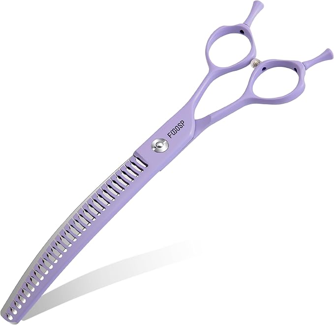 Curved Chunkers Dog Grooming Scissors 7.5" Macarone Series Professional Pet Grooming Shears for Large Dogs Pets Japan 440C Stainless Steel Sharp & Durable(Purple, 30Teeth Curved Thinners)