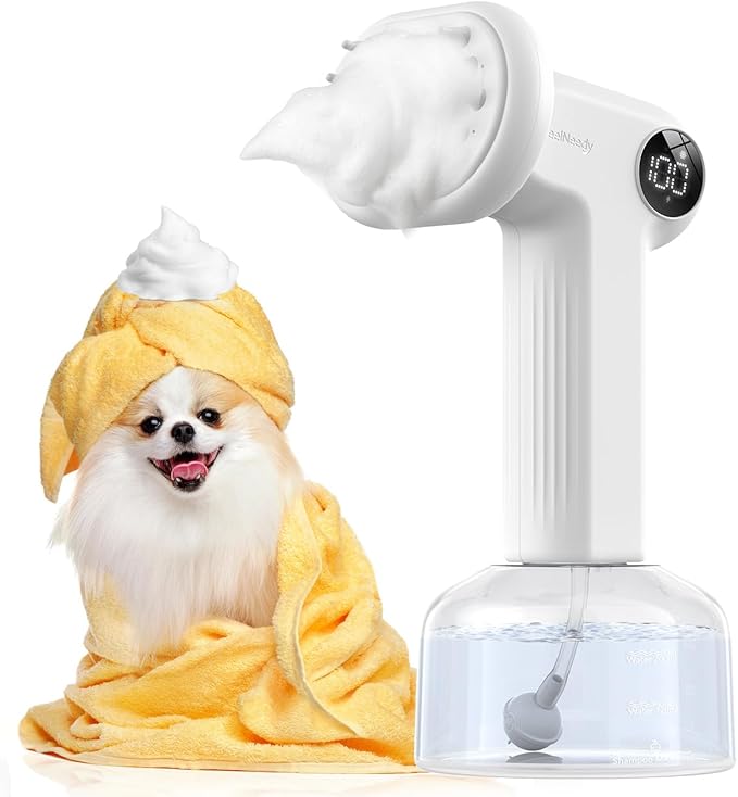 Automatic Foaming Soap Dog Bath Brush, Foaming Dispenser with Soft Silicone Massage Dog Shampoo Brush, One-Click Deep Cleaning Dog Washing Brush for Short and Long Haired Pet, White