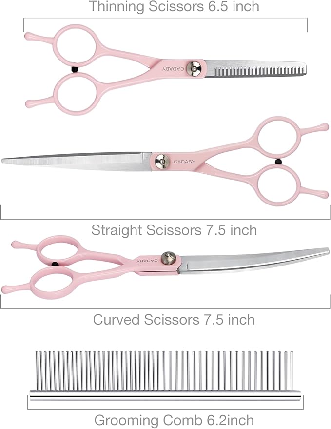 Dog Grooming Scissors, 5 in 1 Dog Scissors for Grooming, Professional Stainless Steel Pet Shears, Sharp, Pink
