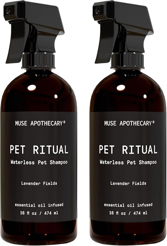 Muse Apothecary Pet Ritual Aromatic Waterless Shampoo for Pets - No Rinse Dog Shampoo - Waterless Shampoo for Cats - Waterless Dog Shampoo for Large Dogs - Essential Oils Infused, 16oz Lavender Fields