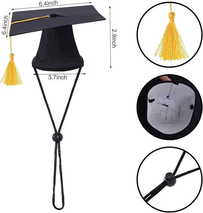 Pet Graduation Caps with Bow Tie Dog Graduation Hat with Yellow Tassel Pet Grad Costume Accessory for Small Dogs Cats Party Outfit
