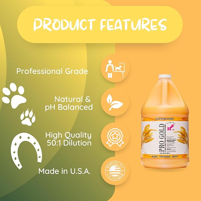 Kelco by Laube Color Enhancing Pet Shampoo - Pro Gold Shampoo for Yellow, Tan, Amber & Brown Coats - Natural, Hypoallergenic Formula for Grooming Dogs, Cats, and Pets(50:1 Concentrated, 1 Gallon)
