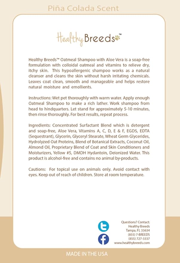 Healthy Breeds Pug Oatmeal Shampoo with Aloe 16 oz (Pack of 2)