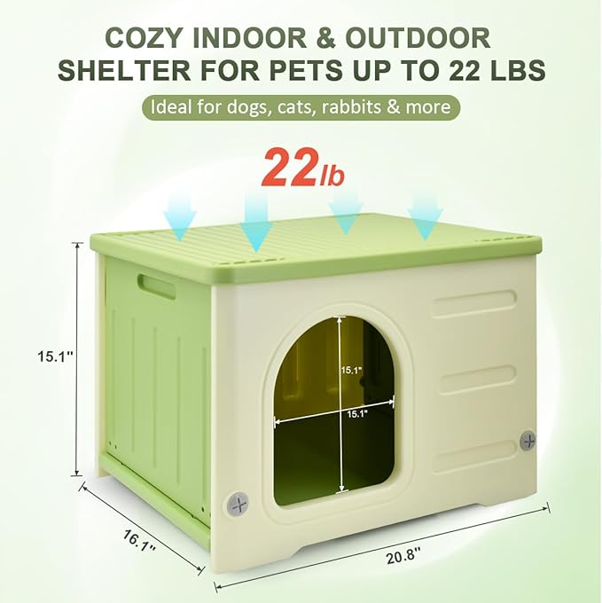 Outdoor Pet Kennels House – Waterproof & Insulated Shelter for Feral Cats & Dogs, Weatherproof Elevated Pet House for Outdoor/Indoor Use, Sturdy Plastic Pet Bed, Easy Assembly