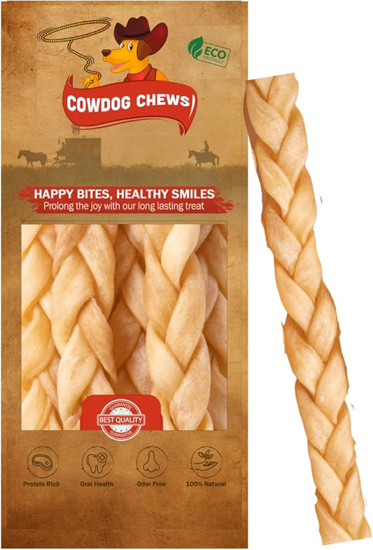 Collagen Sticks - Odor-Free, All Natural Collagen Dog Chews for Healthy Joints, Skin & Coat. Best Rawhide and Bully Stick Alternative Filled with Beefhide Goodness. (Braid 10-13" (5 Pack))