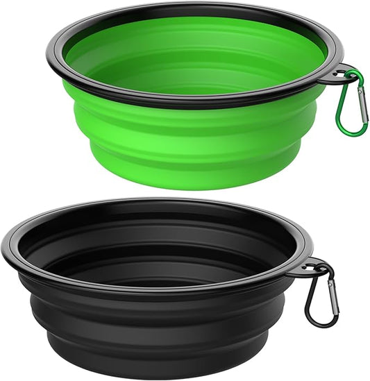 Takfox Collapsible Dog Bowls [2 Pack] 34 oz, Travel Dog Bowls, Pet Bowl Portable Foldable Water Food Feeding Dishes with Carabiner Clip for Traveling Hiking Walking-Black & Green