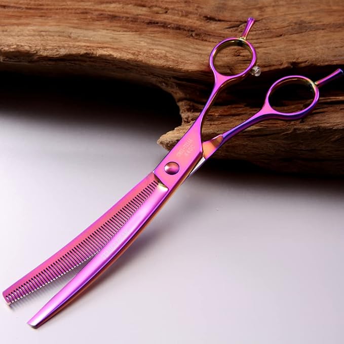 Fenice Peak Professional Dog Grooming Scissors Pet Curved Thinning Shears 7.0'' Extremely Sharp Blades 440C Thinning Scissors Durable Smooth Motion & Fine Cut for Dogs and Cats (Multicolored)