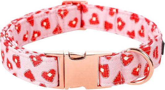Lionet Paws Valentine Day Dog Collar, Heavy-Duty Cute Red Heart Pattern Collar with Metal Buckle Pet Necklace for Large Dog Gift, XLarge, Neck 16-26 inches