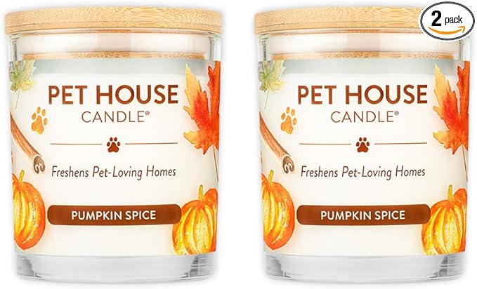 One Fur All Pet House Pumpkin Pie Scented Candle 2 Pack - Plant-Based/Soy, Long Lasting, Odor Eliminating