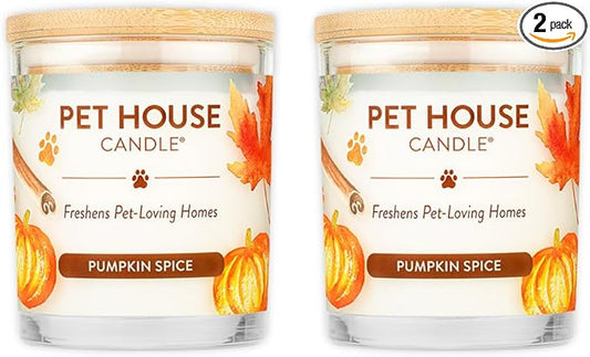 One Fur All Pet House Pumpkin Pie Scented Candle 2 Pack - Plant-Based/Soy, Long Lasting, Odor Eliminating