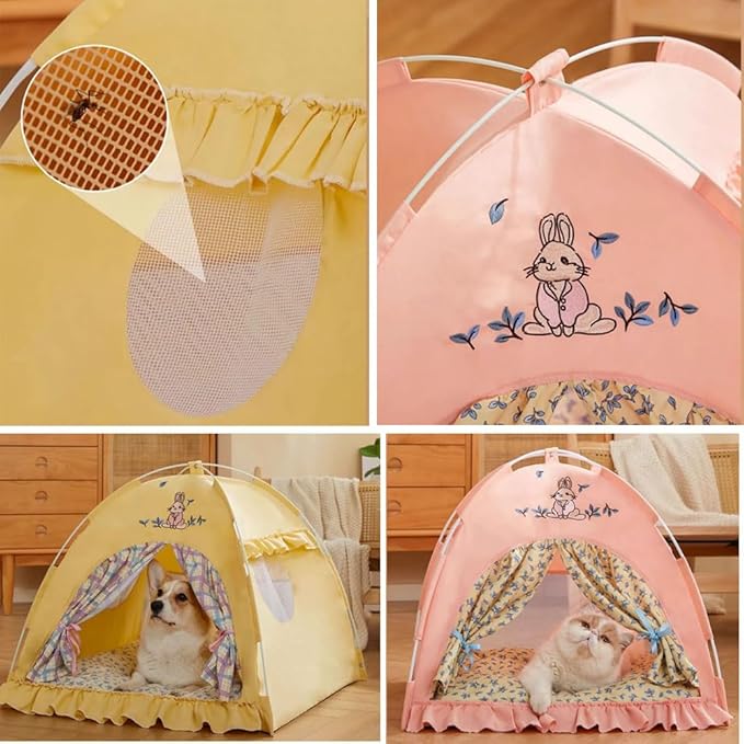 Cute Cat Teepee Cave, Cat Tent Foldable Indoor Outdoor with Thick Mat,Puppy Bed Tent,Bunny Pet Tent Teepee,Portable Dog House Teepee Tent, Cat Bed,Dog Bed Tent,Puppy Bunny,Pet Tent Teepee (Z2, M)