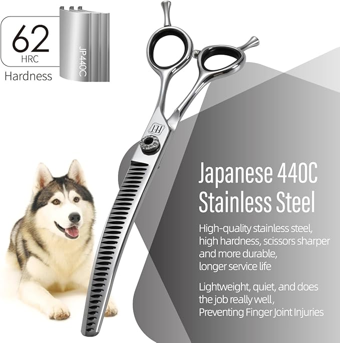 Dog Grooming Scissors: 7.5 inch Pet Curved Chunker Shears Made Of Japanese 440C Advanced Stainless Steel Professional Grooming Scissors for Dogs Cats and Other Pets