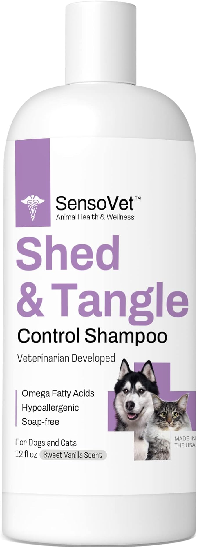 Shed & Tangle Control Shampoo for Dogs & Cats, Reduce Shedding and Detangles Matted Fur, Soap-Free Formula