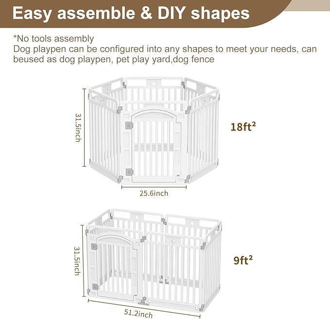 Pet Playpen with Door Dog Foldable Puppy Playpen for Puppies and Small Dogs 6-Panels Easy Assemble Easy Storing for Indoor and Outdoor (6 Panels)