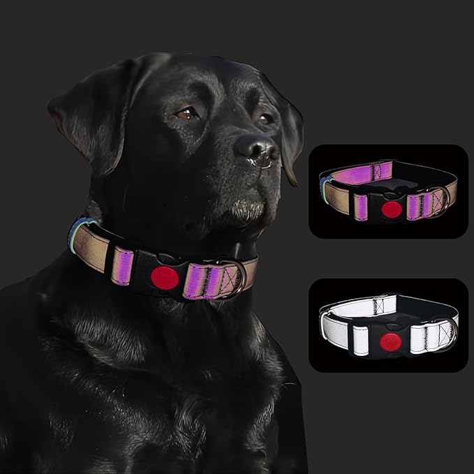 Reflective Dog Collar Soft Neoprene Padded Breathable Nylon Pet Collar Adjustable for Small Medium Large Dogs (Colorful, L)