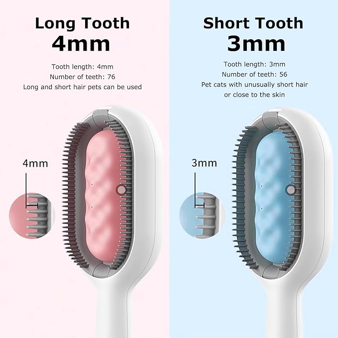 4 in 1 Pet Hair Removal Comb with Gravity Water Tank, Cat Dog Massage Brush Self Cleaning Grooming Wet Comb for Shedding Fur (Short Hair, 2PCS)