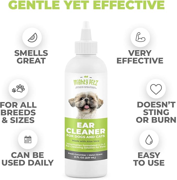 Mighty Petz 2-in-1 Oatmeal Dog Shampoo + Mighty Petz Dog Ear Cleaner Solution + 2-in-1 Dog Breath Freshener Spray & Water Additive Bundle