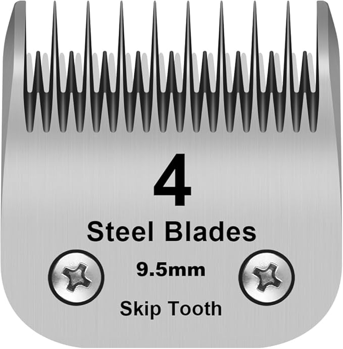 4 Skip Tooth Detachable Pet Dog Grooming Steel Blades,Compatible with Andis,Oster A5,Wahl KM10 Series Clippers,Cut Length 3/8-Inch (9.5mm)，1 Pack